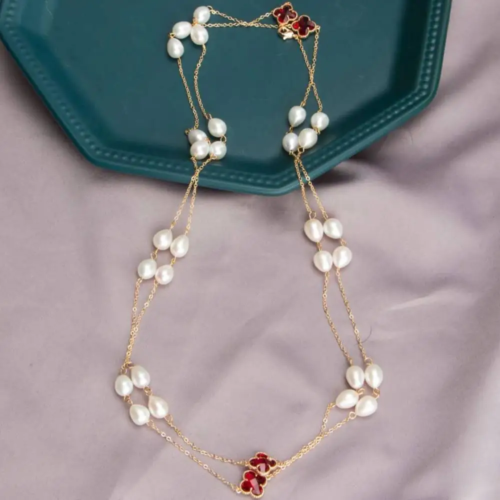 handmade 14k gold plated rice shape freshwater pearl necklace natural chain pearl necklace fashion jewelry wholesale