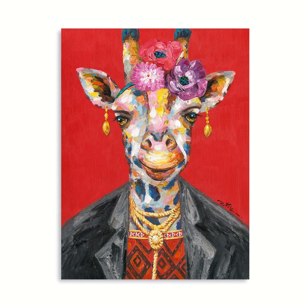 Handmade New Design Wall Canvas Drawing Colorful Animal Painting Deer Flower Oil Painting On Canvas Art Printing Framed Artwork