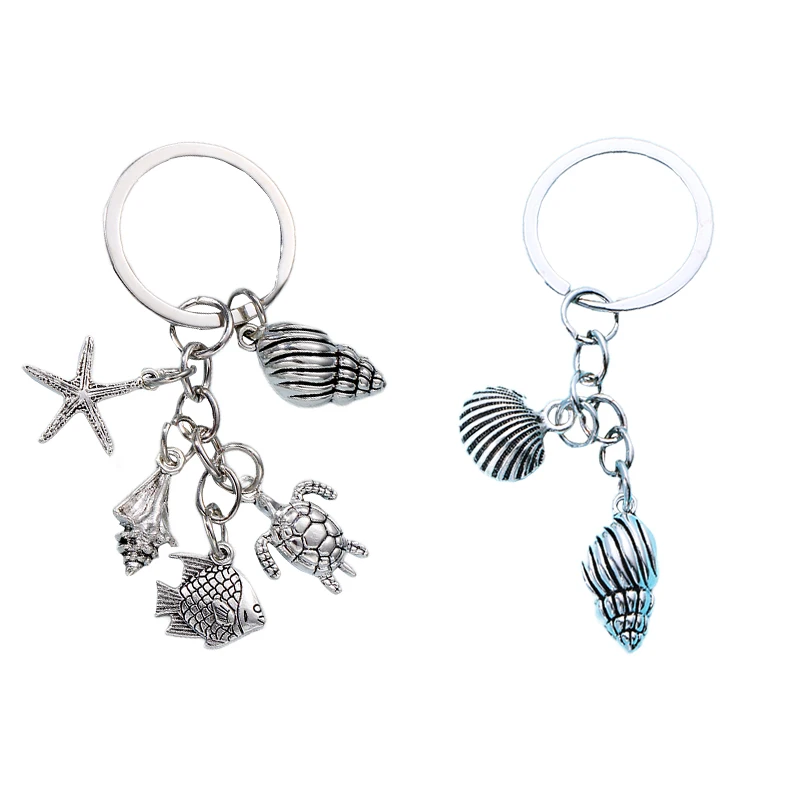 Fashion ocean series keychain shell starfish conch turtle goldfish charm alloy material match bags key charm accessories