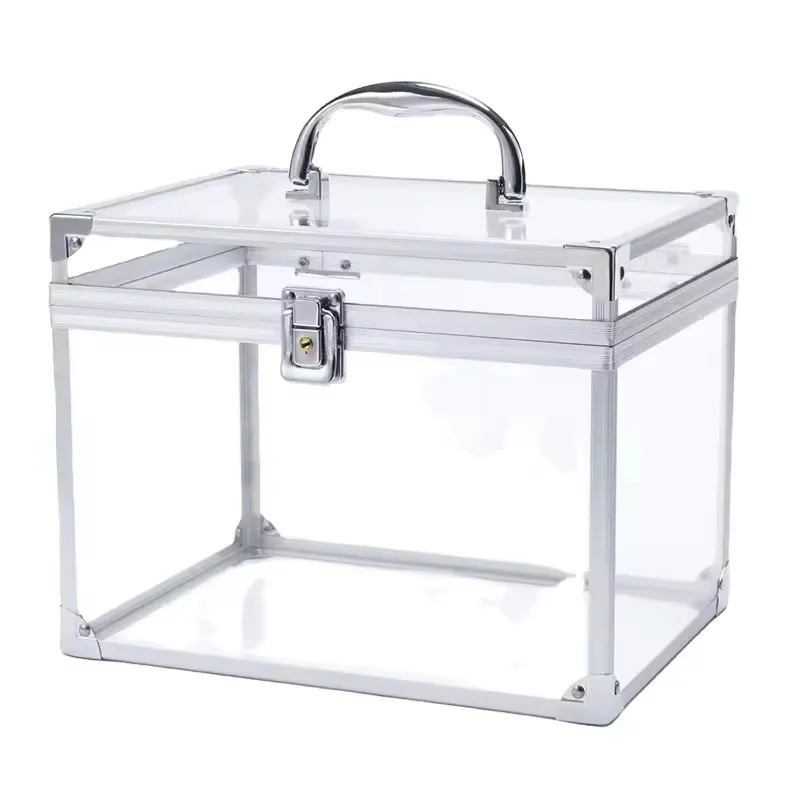 OEM Acrylic Clear Makeup case Train Cosmetic Case Makeup Kit Cosmetics Train Case Make Up beauty Box with Combo code locks