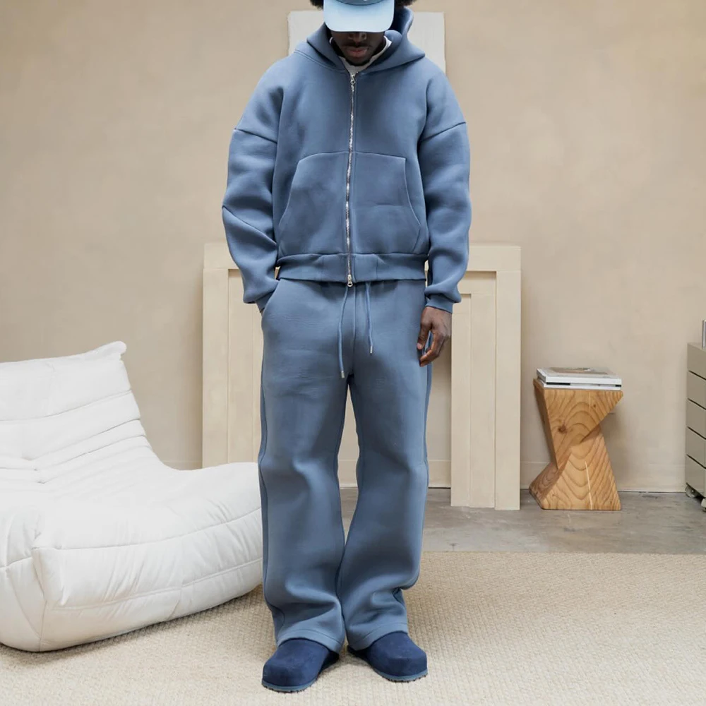 Sweatsuit Manufacturer Zipper Hoodie and Jogging Winter Streetwear Baggy Oversized Zip up Blank Custom Women Men Tracksuit Set