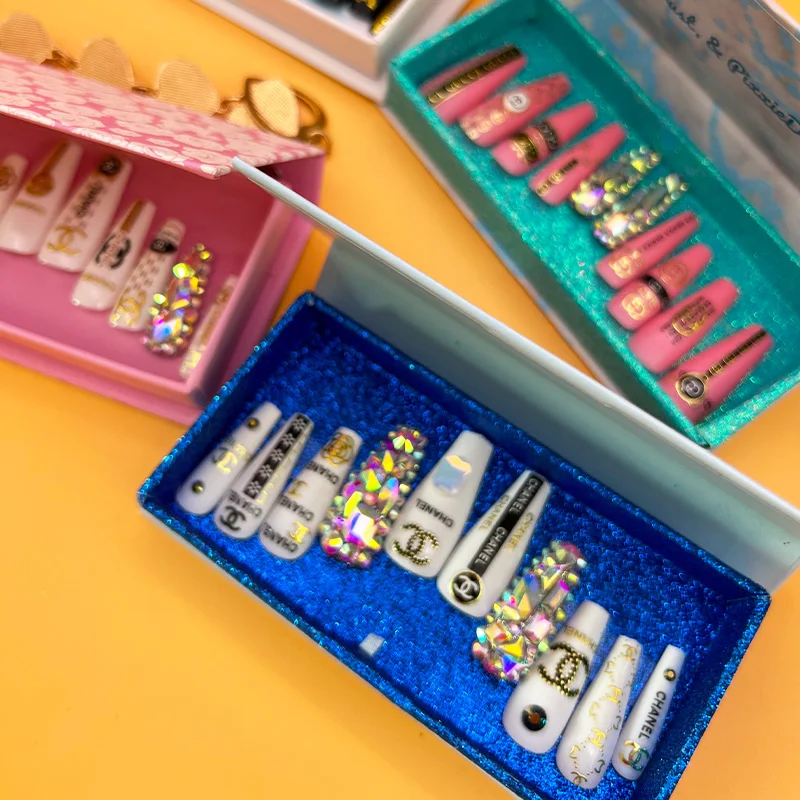 Customized private label crystal false  nails custom packaging box press on nail