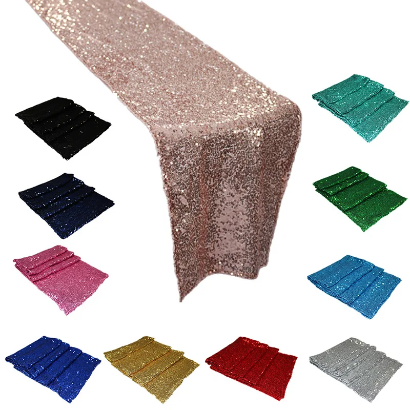 
Hotel Wedding Tablecloth Decoration Polyester Full Version Sequin Embroidered Rose Gold Luxury Sequin Table Runner Decorative 