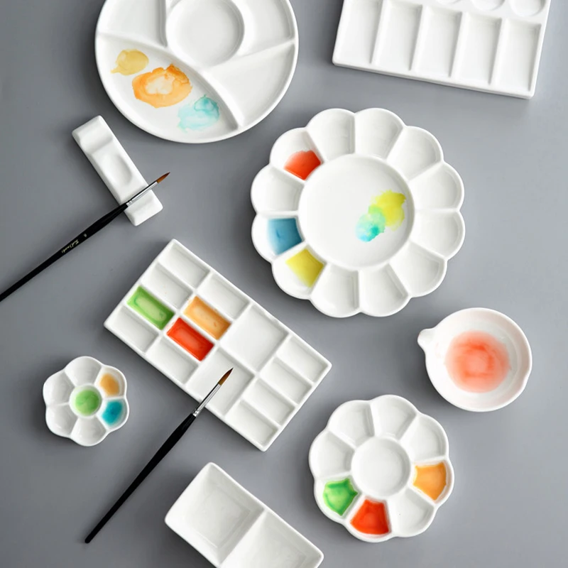 Artist Real Ceramic 7 Well Blossom Palette Watercolor Acrylic Fabric Color Studio Porcelain Easy Clean Paint Tray Palette