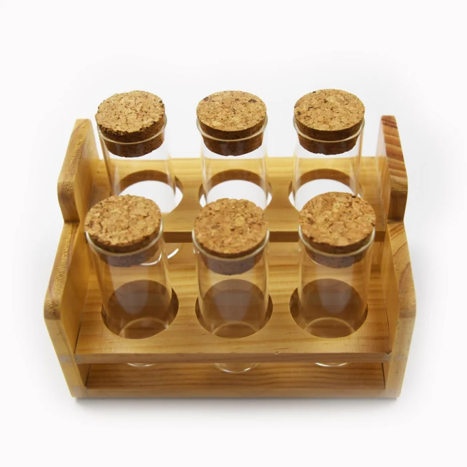 100ml Glass Test Tubes Bottle Jar With Cork Stopper Lid Bamboo Wooden Stand For Storage Test Home Decoration