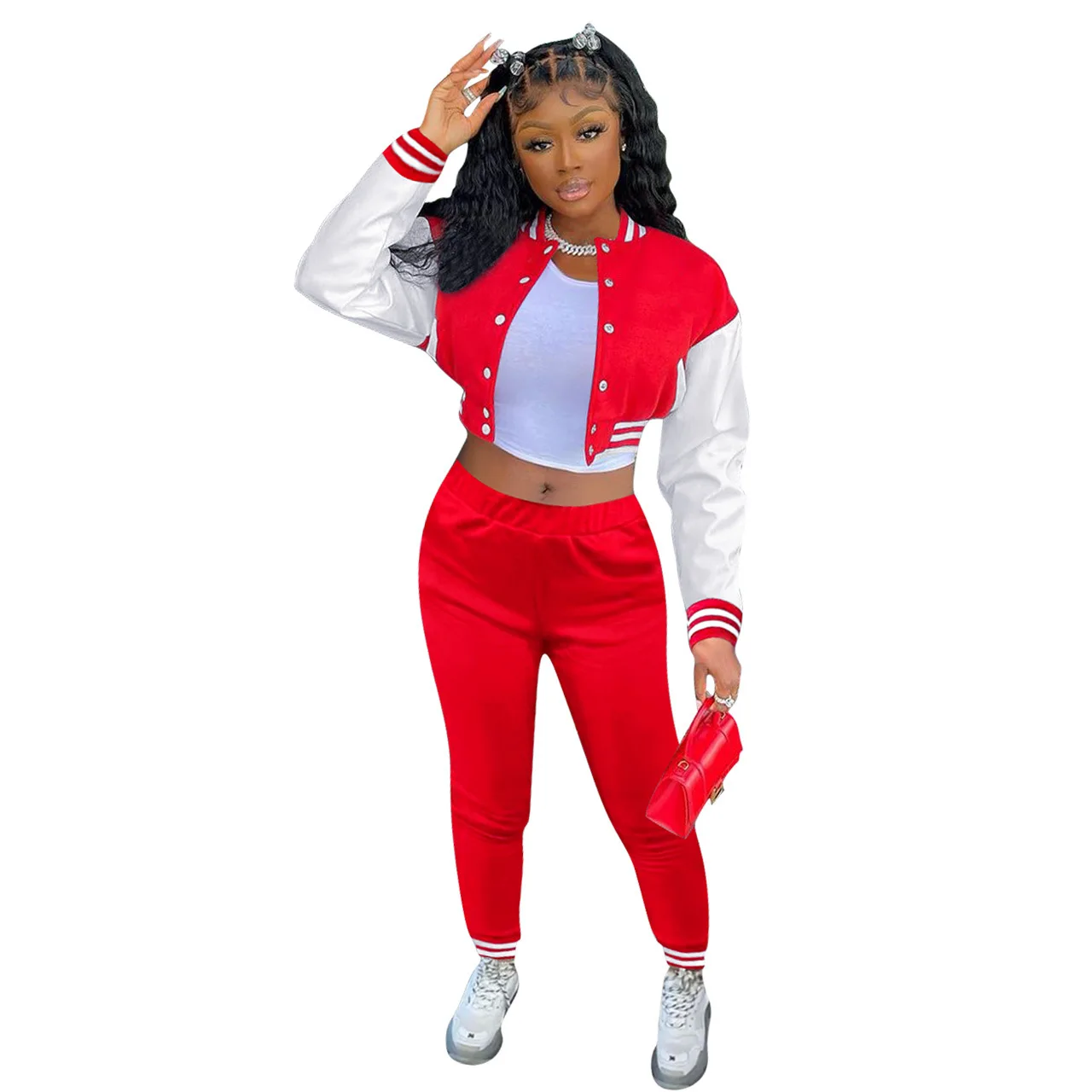 Сезон осень-зима; 2021 женские бейсбольные жакеты и куртки утепленная одежда с длинными рукавами 2 шт. костюм со штанами, уличная одежда, комплект со штанами комплекты для женской одежды