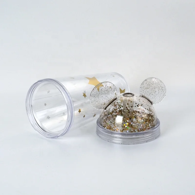 
Girlwill Mickey ear double-layer glitter sippy cup, supports customized logos and OEM/ODM, can be used in stores and supermarket 