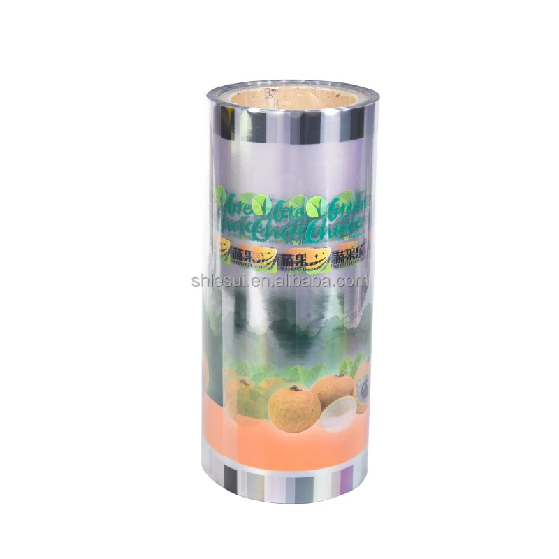 Lesui hot sealing film roll PE PET custom logo printing tray lidding thermoforming film for fruit meat food packaging