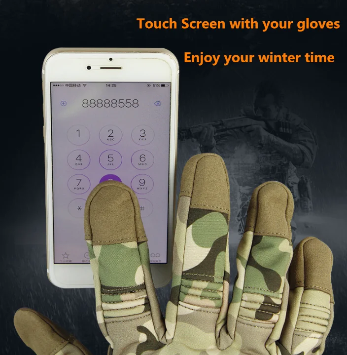 New camouflage anti-friction waterproof riding training racing  nylon rubber touch screen sport hunting gloves