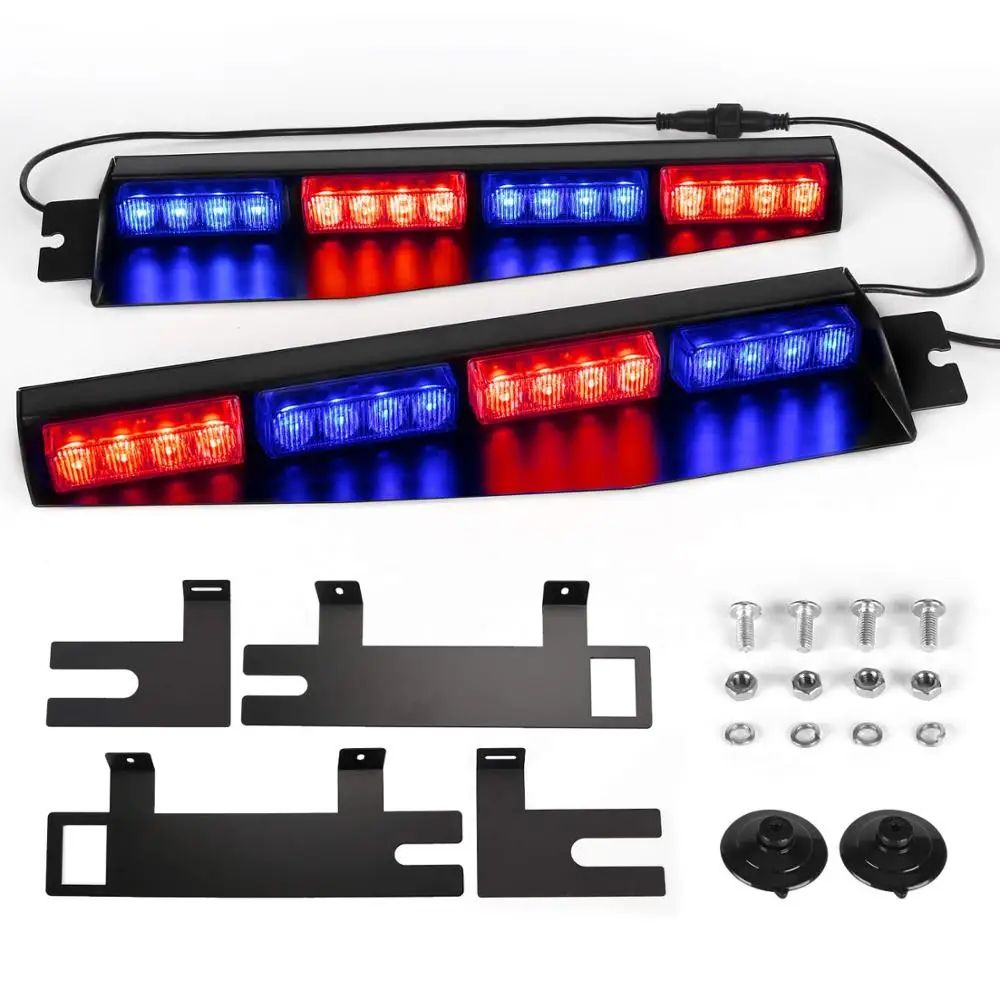 High Power Truck Emergency Beacon Light Bar Hazard Strobe Warning Split Visor 32 Watt 32 LED Red Blue Strobe LightBar Lamp