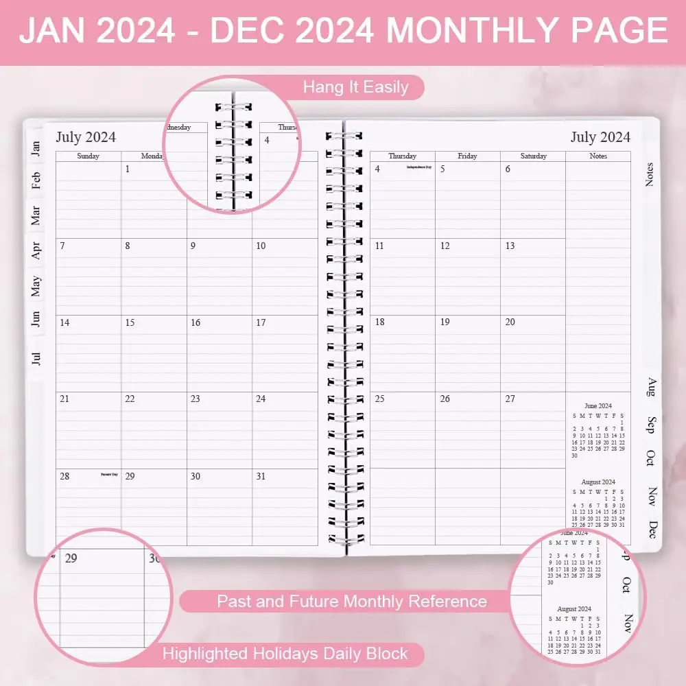 2024 Wholesale Pink Hard Cover Spiral A5 Custom Printing Weekly Daily Financial Order Budget Planner