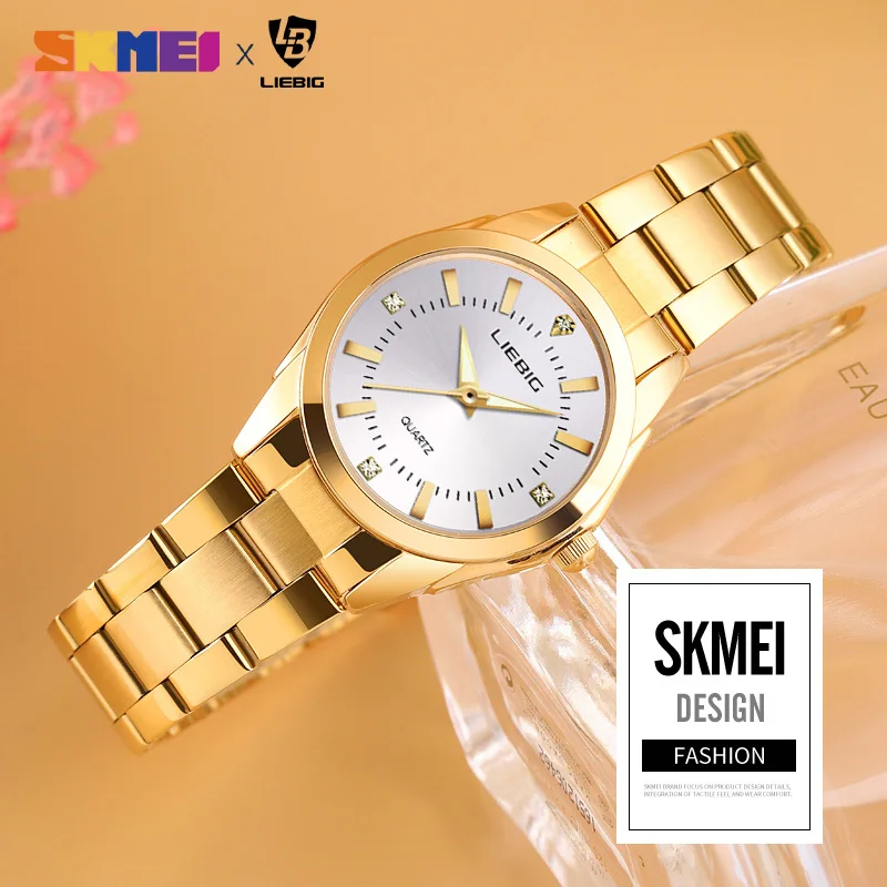SKMEI Brand Luxury High Quality Cheap Price Ladies Quartz Watch Women Sport Business Wristwatch Gold Watch Glass Alloy Round 9mm