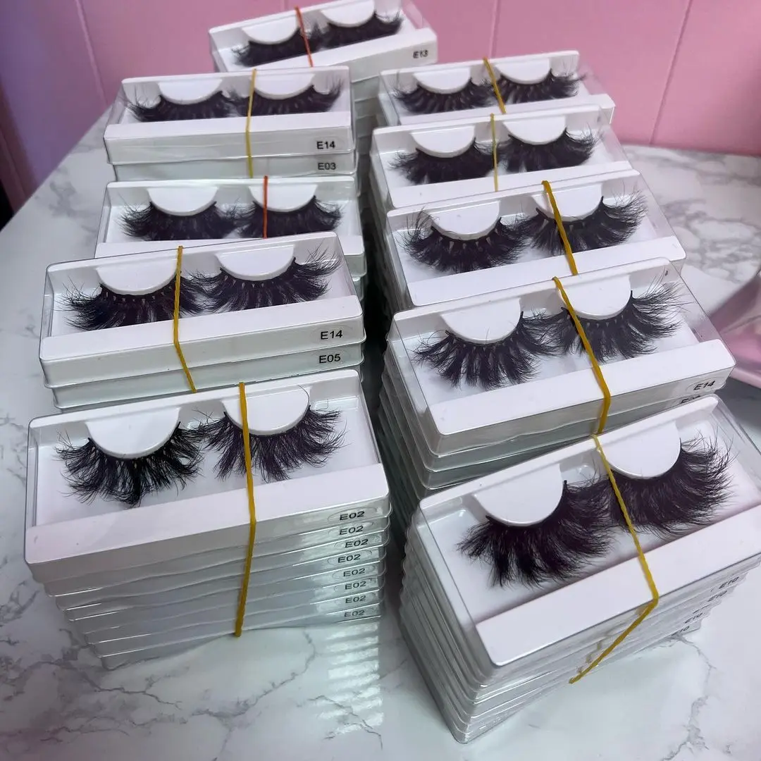 ready to ship 25mm fluffy eye lash vendor 3D full mink eyelashes with free case