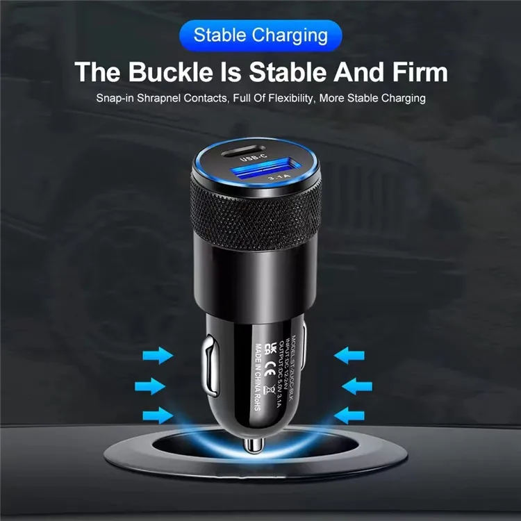 Hot Sale Fast Car Charger 3.1A/15W Mobile Phone USB Charger Adapter 2 Port Cigarette Lighter