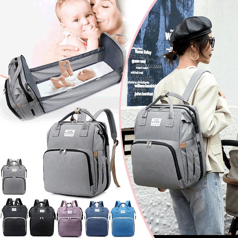 Baby diaper bag and bed portable Foldable multi-function fashion mummy mochilas backpack diaper bags with changing station