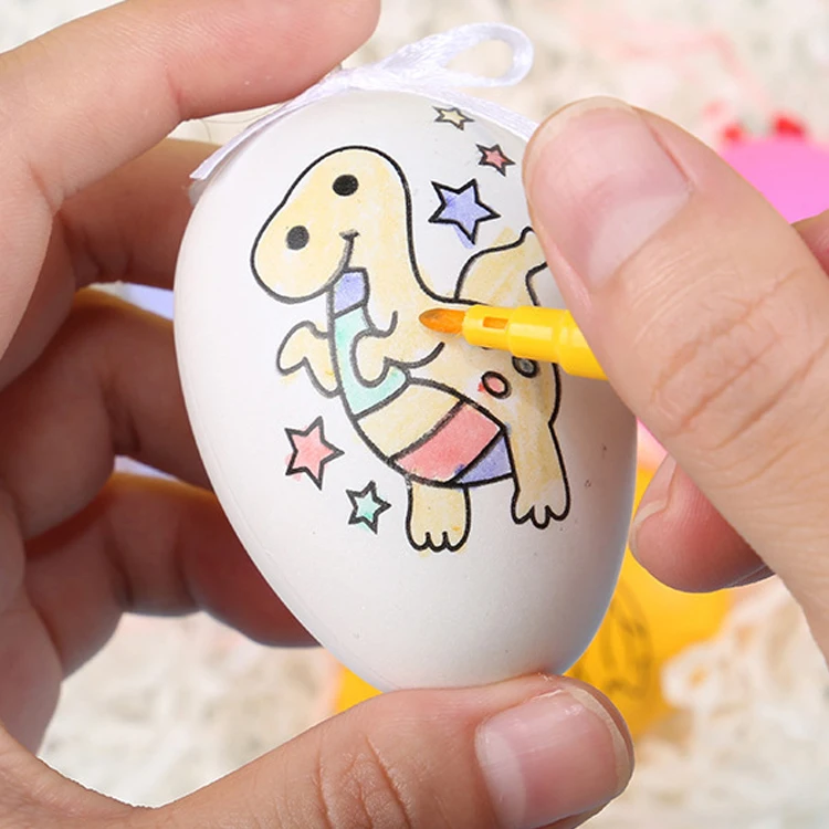 Wholesale Easter Party Backdrop Wall Decoration Hanging Ornaments Supplies Colorful DIY Painting Pen Eggs With Ribbon Set