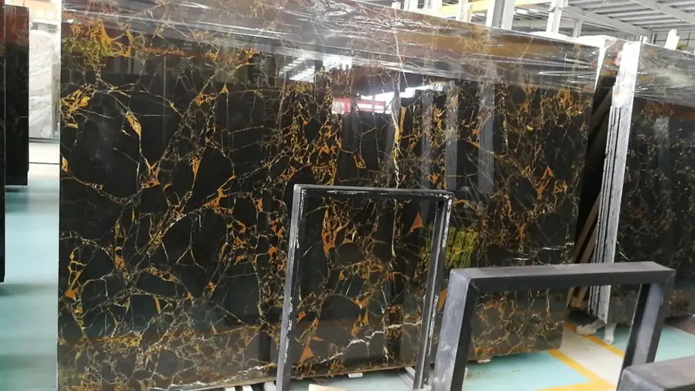 China Wholesale Black & Gold Vein Marble Portoro Gold Stone