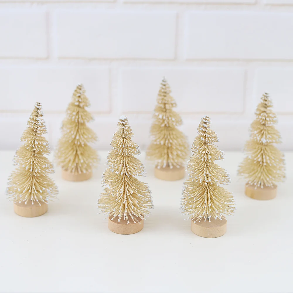 6pcs Mini Decorative Christmas Tree New Year 2024 Kids Gifts Navidad Sisal Silk Tree