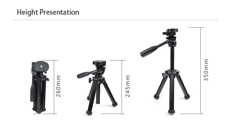 Professional Mini Table Tripod  Camera Mobile Phone Tripod Small Lightweight tripod 3 way Fluid Pan Head
