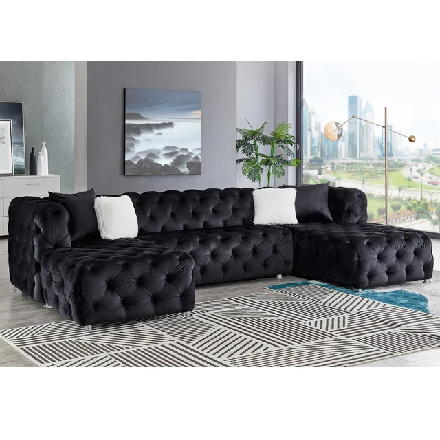 Hot sales cheap living room fancy sectional  sofas sets  furniture Dutch velvet U SOFA set for home furniture