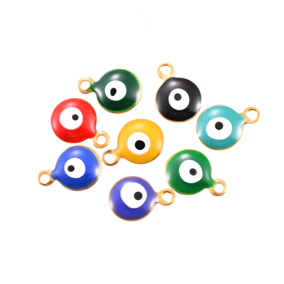 Wholesale Stainless Steel Round Evil Eye Enamel Pendant Charms 6mm 8mm DIY Accessories Multi Colors for Bracelet Necklace Making