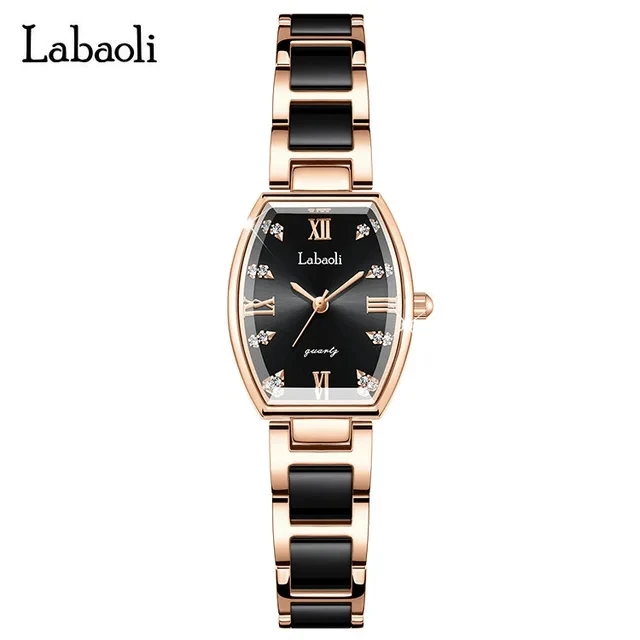 LABAOLI Top Brand Luxury White Rose Gold Ice Diamond Women Watch Stainless Steel Band Ladies Wrist Women Tonneau Dial Watches