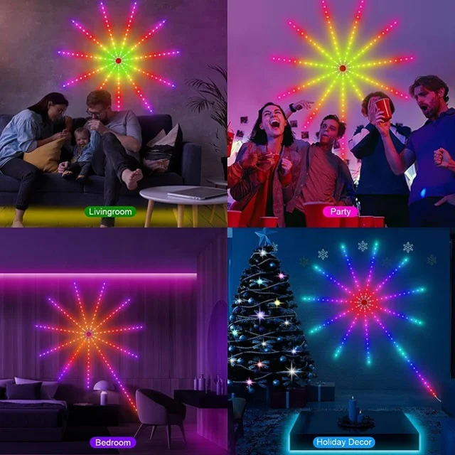 LED Smart Dream Color Firework Lights Decorative Electric Remote Control Firework Strip Light With APP Music