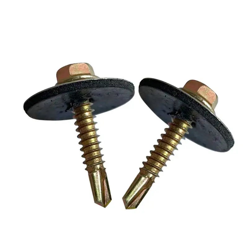 Custom DIN7504k Steel Yellow Zinc Plated Patta Indented Hex Washer Head Self Drilling Screw with Large Epdm Washer