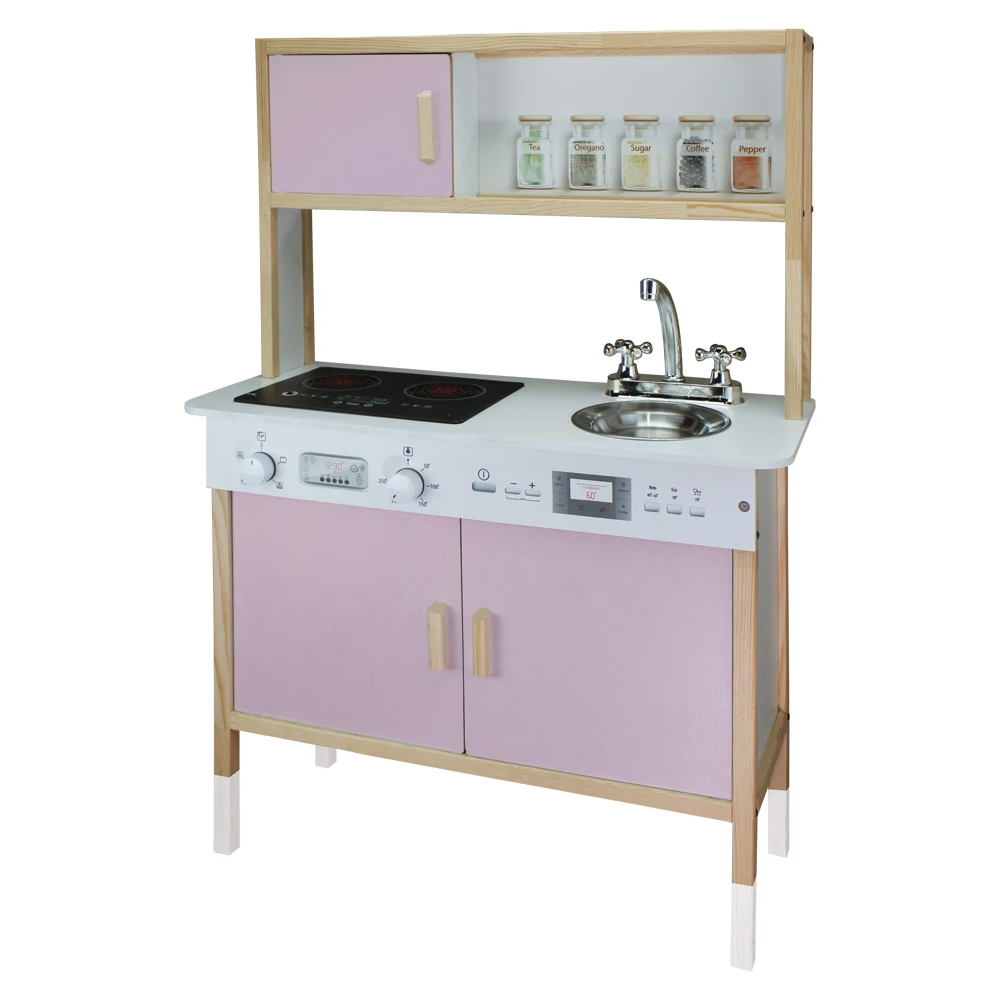 With Led Light Wood Kitchen Toys Set For Girls Pretend Play Game simulated Kitchen Wooden Toy Set For Kids Children