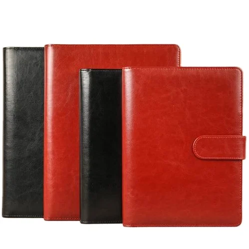 Custom A5 PU hard cover ringbinder spiral notepad journal notebook with pockets and pen holder