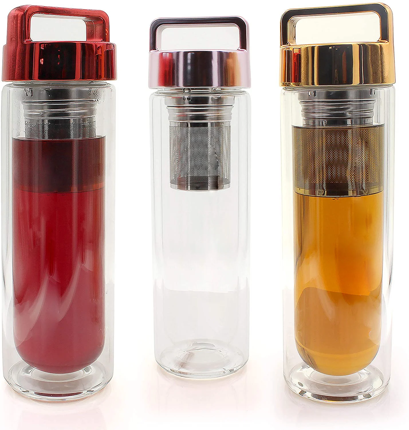 Double Wall High Borosilicate Glass Custom Logo 350ml Water Bottle Tumbler with Tea Infuser Strainer for Loose Leaf Tea Fruit