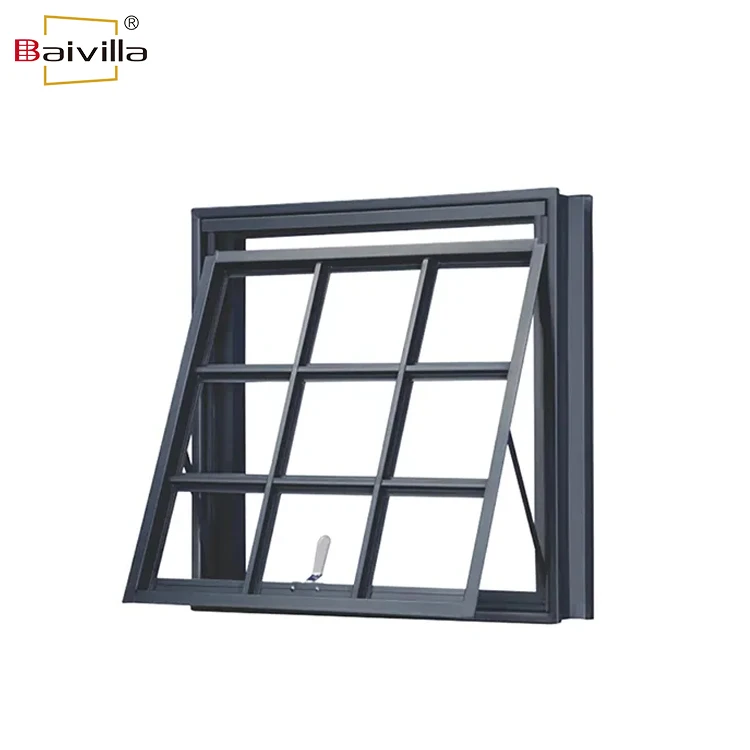 French style aluminum double glazed tempered glass top hung casement awning window with grill design