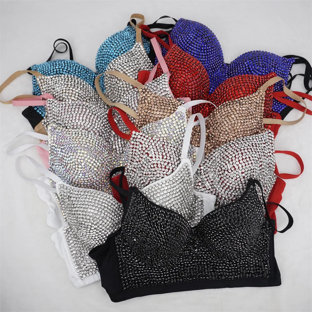 Sparkling Rhinestone Women Corset Top High-end Party Underbust Corsets Festival Steampunk Bustier Sexy Push Up Bra Lingerie