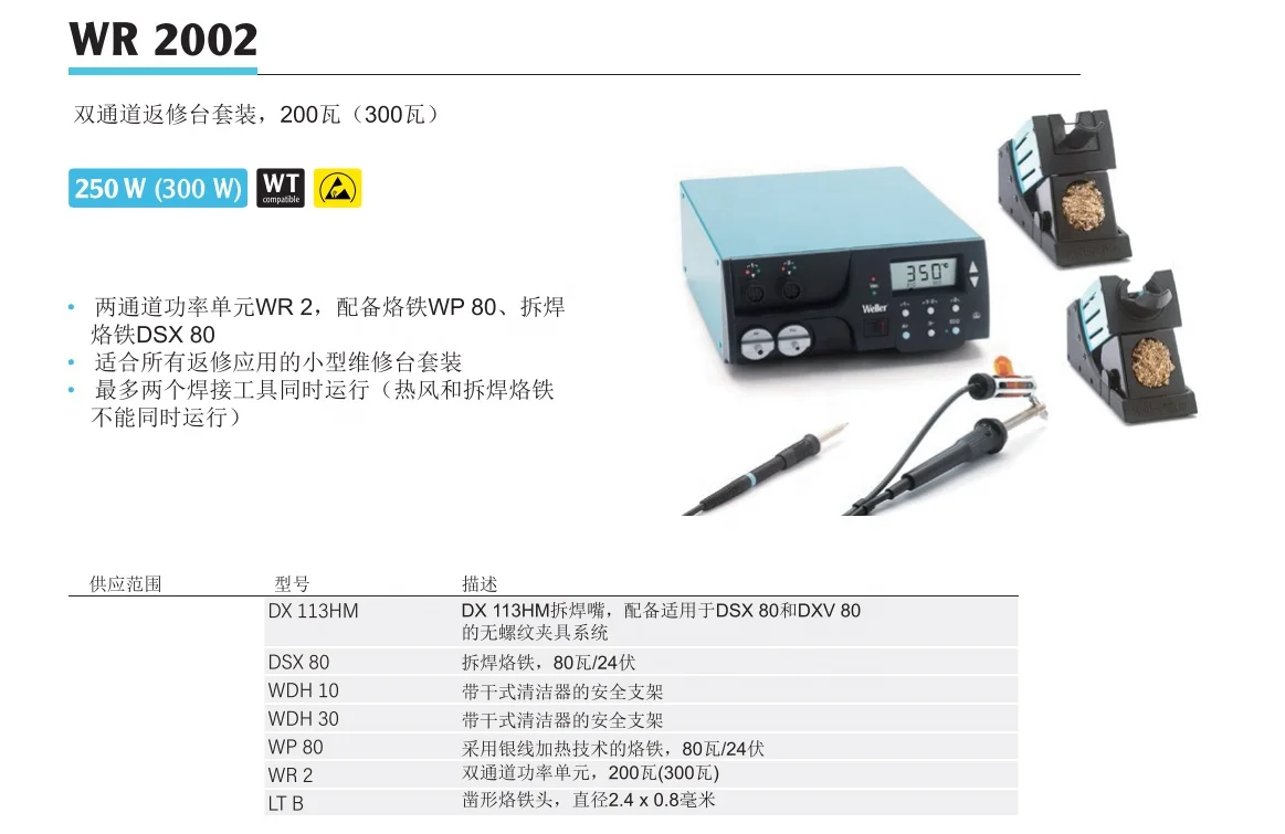 Weller WR2002 300W Professional Rework Soldering Station Includes Desoldering and Soldering