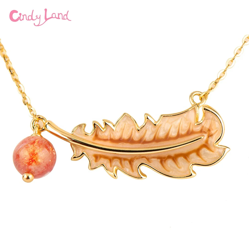 CL Necklace Sets For Women Jewelry 18k Gold Plated Strawberry Quartz Feather Necklace