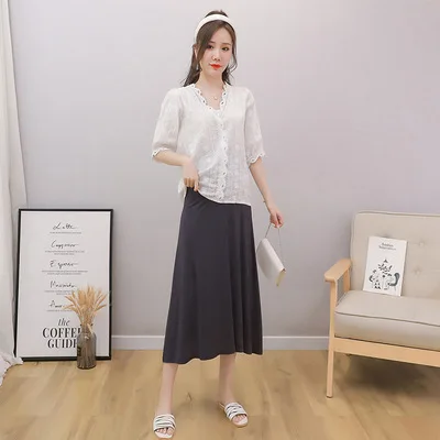 2021 Maternity dress Bust skirt Modal mid-length temperament show lean  mom high-waisted belly a-line skirt