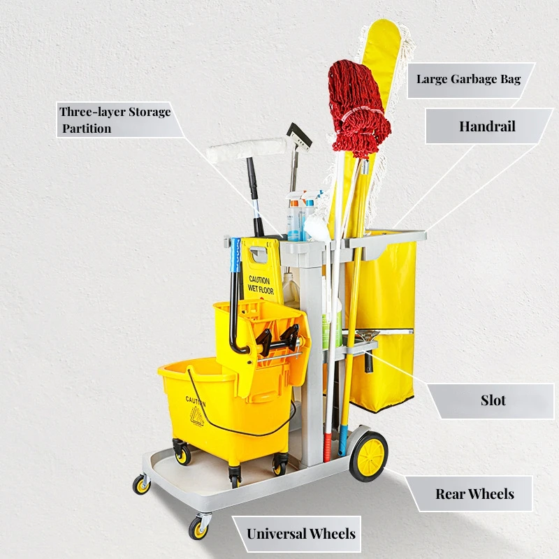 Hotel Room Service Housekeeping Janitorial Supplies Plastic Cleaning Trolley