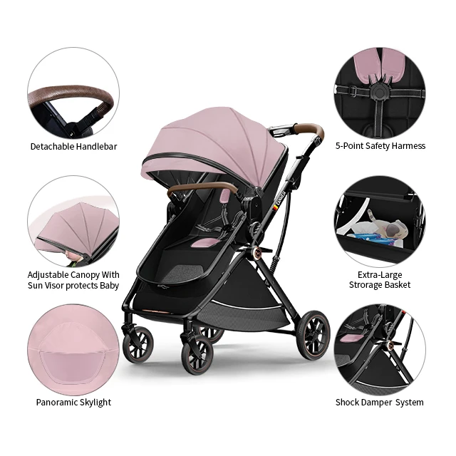 Luxury Baby Stroller High View Baby Pram Carrier Chinese Supplier Directly Sale 3 in 1 Leather Custom OEM Customized Frame Logo