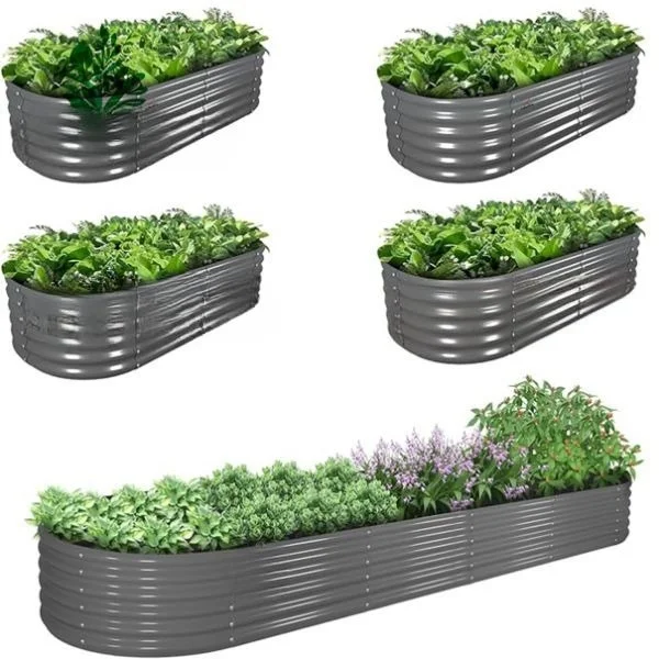 Metal   Planter Box Galvanized for Vegetables and Flowers Galvanized Low Rectangular Raised Garden Bed