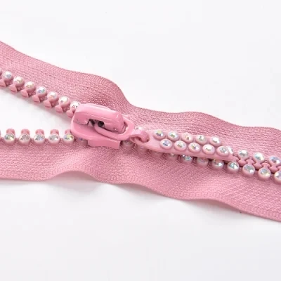 Hot sale decorative zipper open end diamond stone teeth zipper for luxury clothes and bag