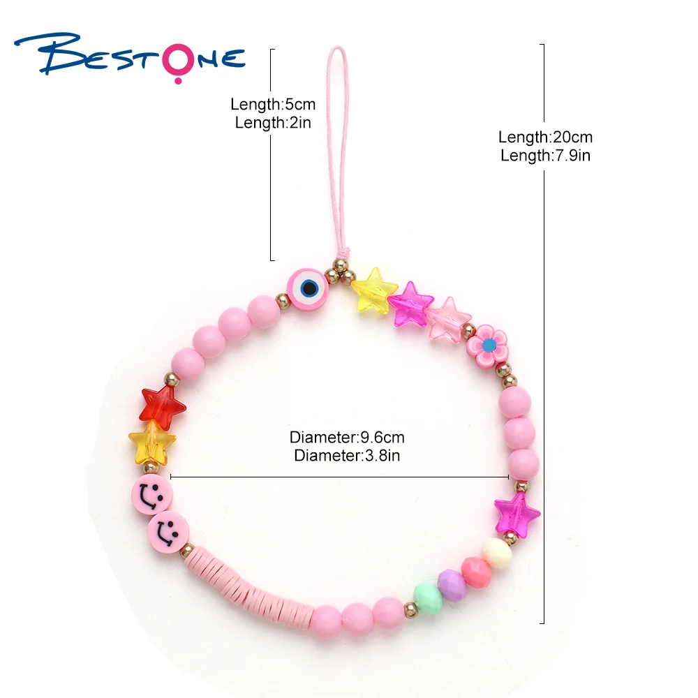 BESTONE 2022 Fashion Jewelry Beaded Rainbow Polymer Clay Acrylic Evil Eye Mobile Phone Chains Jewelry Accessories