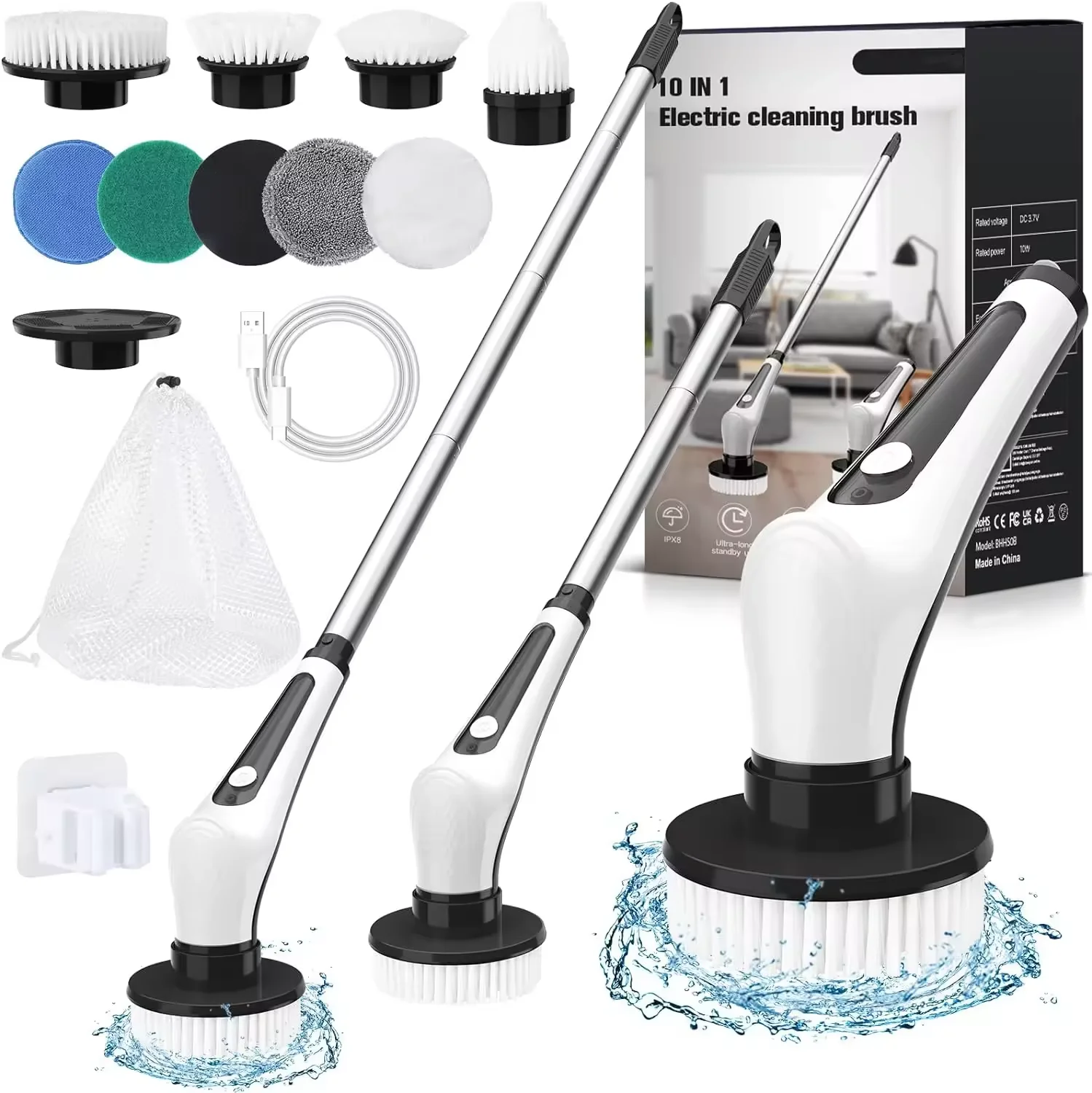 Electric Shower Scrubber   Long Handle Electric Scrubber Cordless Scrubber for Cleaning Bathroom with Power Cleaning Brush