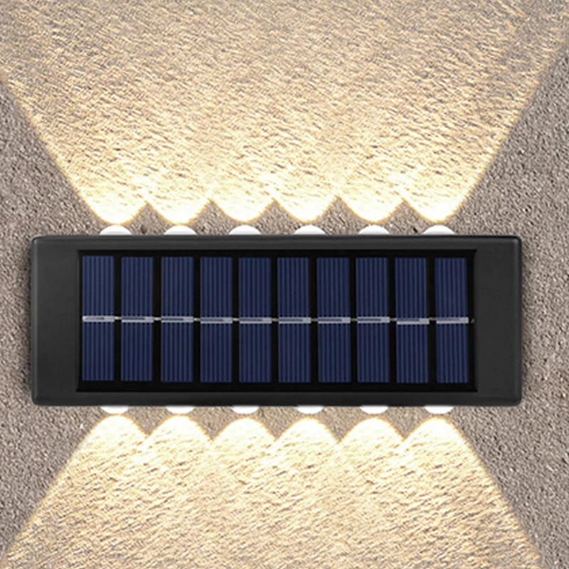 12 LED Solar Wall Light UP and Down Illuminate Outdoor Sunlight Sensor Lamp IP65 Waterproof Modern Nordic Style