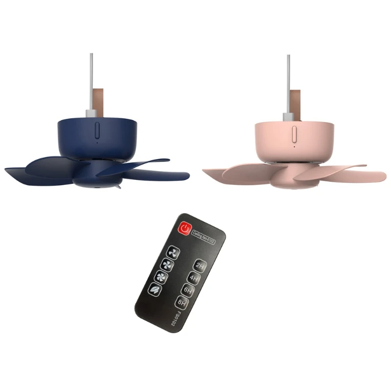 Powered Ceiling Fan Remote Control Timing USB Air Cooler 4 Speed USB Fan For Bed Camping Outdoor Hanging Camper Hanger Fan New