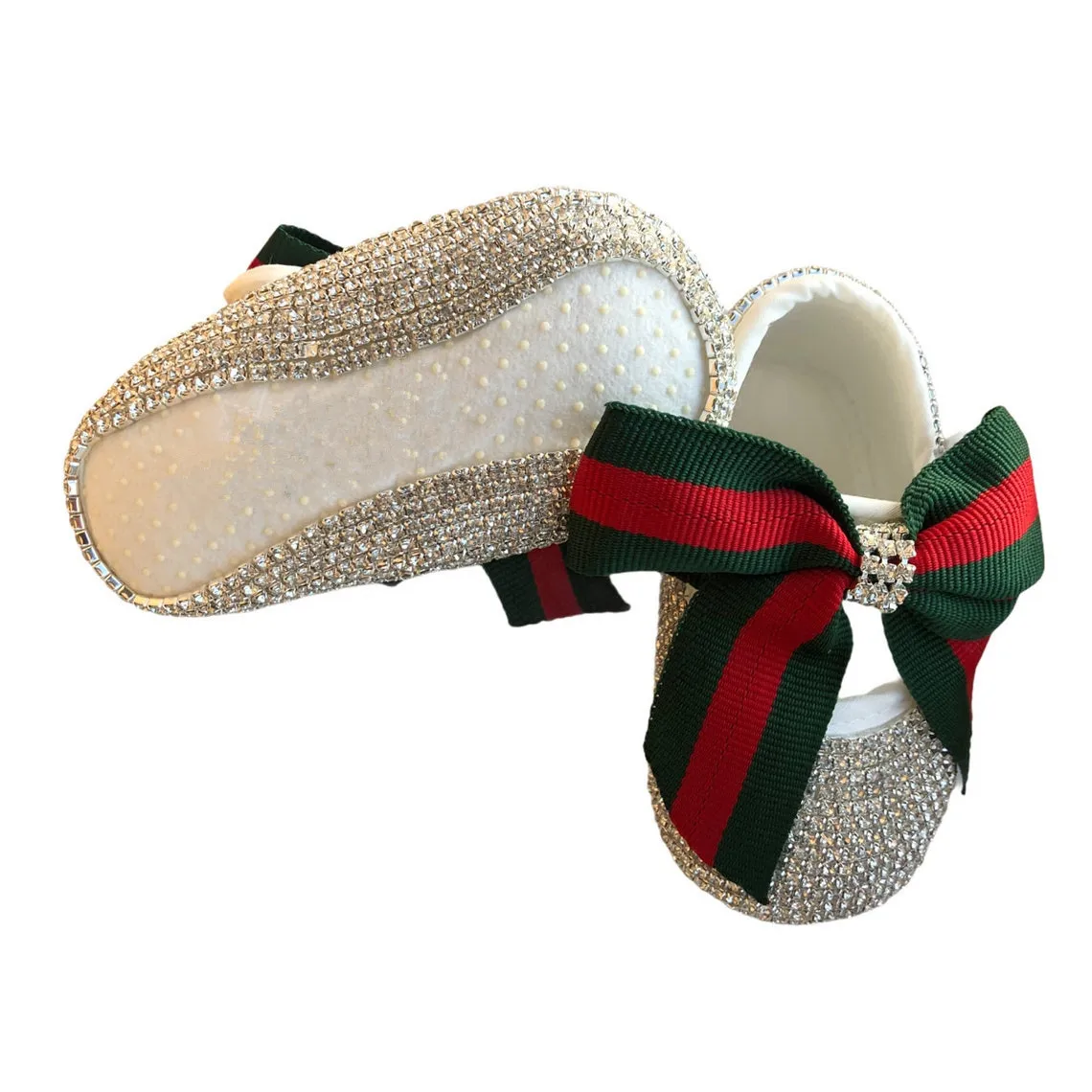 White Pearls Bling Rhinestone  Dollbling Handmade Baby Crib Shoes Christening Outfit Wedding Sparkle Organza Baptism 0-18m Shoes