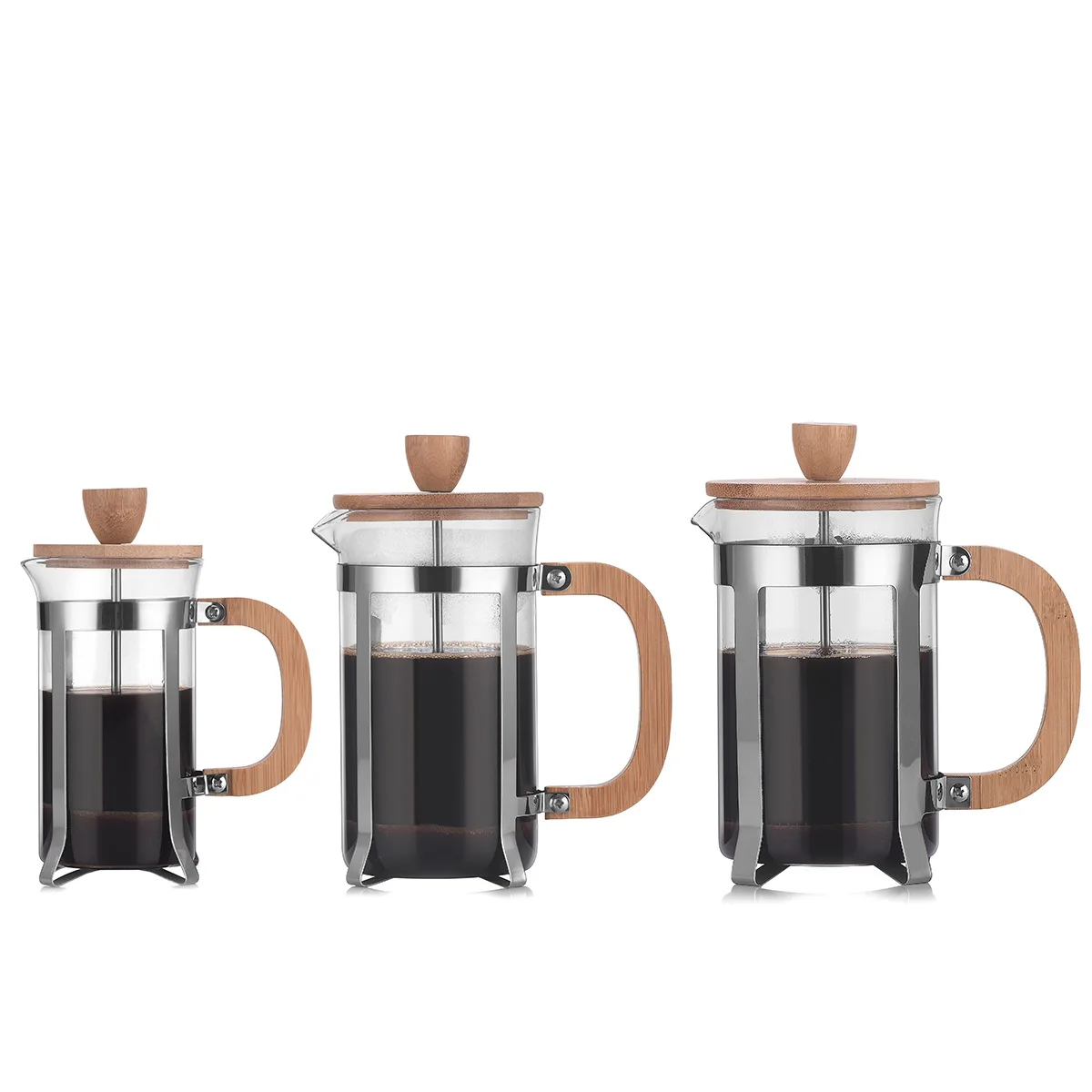 French Coffee Press with Bamboo Wood Borosilicate / Glass Coffee & Tea Maker with Stainless Steel Filter