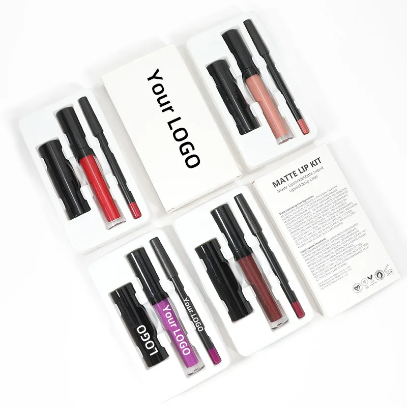 3 in 1 solid lipstick lip liner matte liquid lipstick set private label lip gloss waterproof custom logo lip stick set