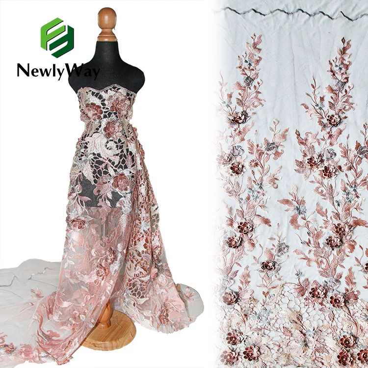2022 NewlyWay African Mesh Embroidered Lace Flower Embroidery Tulle Fabric Lace Fabric Embroidery For Dresses