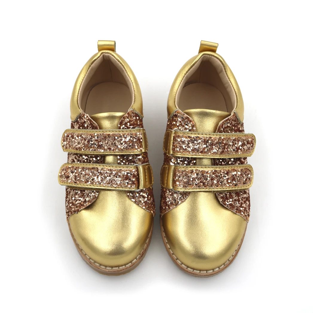High Quality Super Fabric Hard Shiny Gold Tpr Sole School Kids Shoes 2021