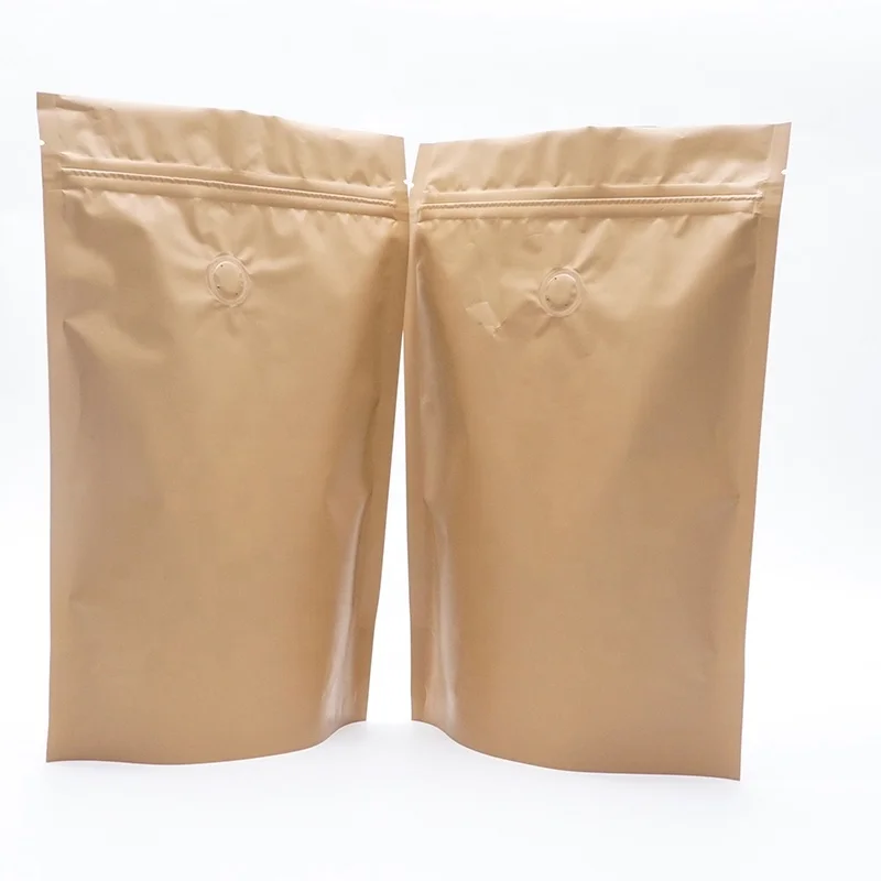 Natural Kraft Coffee Pouches Resealable Coffee Bag with Valve Flat Bottom Pull Tab Zipper Bags kraft paper coffee bag for sale